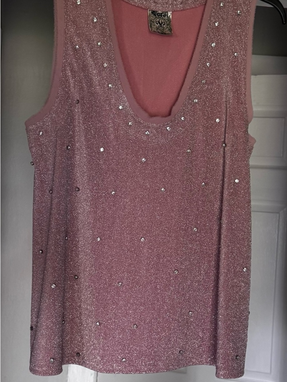 Women's Vocal Pink Glitter Tank Top with Rhinestones M